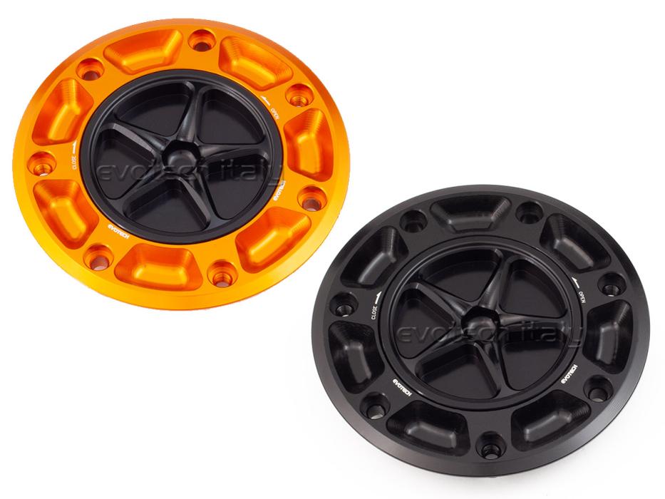 Tankdeckel von Evotech Italien - Orange / Schwarz (ässerer Ring Orange / Innerer Ring Schwarz
